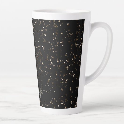 Gold Glitter Dust on Black Personalized Latte Mok (Rechts)