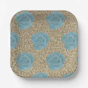 Gold Glitter Dusty Blue Roos Vrijgezellenfeest Wed Papieren Bordje