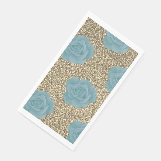 Gold Glitter Dusty Blue Roos Vrijgezellenfeest Wed Servet (Hoek)