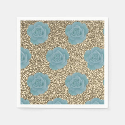 Gold Glitter Dusty Blue Roos Vrijgezellenfeest Wed Servet (Voorkant)