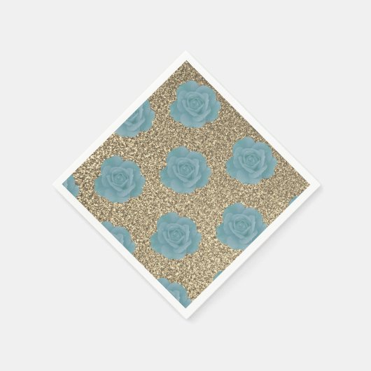 Gold Glitter Dusty Blue Roos Vrijgezellenfeest Wed Servet (Hoek)