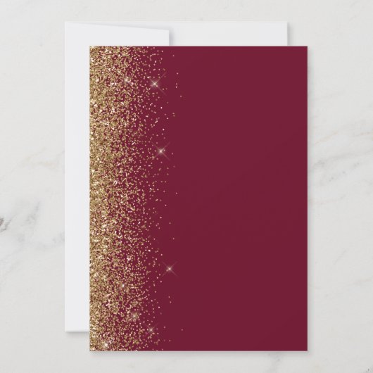 Gold Glitter Edge Bourgogne Rood Save the Date Aankondiging (Achterkant)