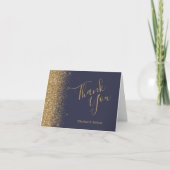 Gold Glitter Edge Dark Blue Weddenschap Hartelijk  Kaart (Voorkant)
