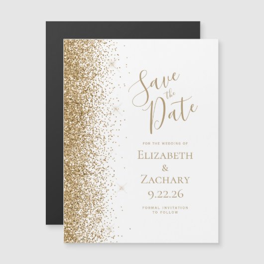 Gold Glitter Edge White Magnetic Bewaar de datum (Voorkant / Achterkant)