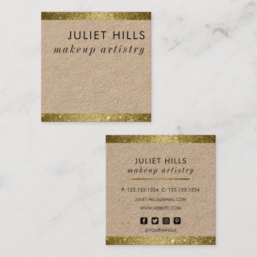 Gold Glitter Edged Square Visitekaartje (Voorkant / Achterkant)