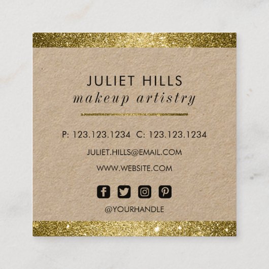 Gold Glitter Edged Square Visitekaartje (Achterkant)