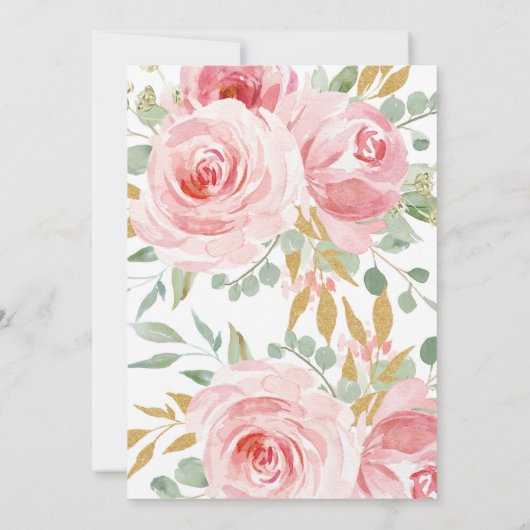 Gold glitter één bloedige roze florale eerste verj kaart (Achterkant)