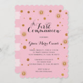 Gold Glitter Eerste Communie Uitnodiging (Voorkant / Achterkant)
