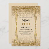 Gold Glitter Effect Birthday Party Invitation Kaart (Voorkant / Achterkant)