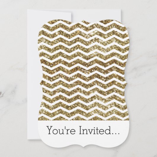 Gold Glitter Effect Elegant Chevron Zig-Zag Kaart (Voorkant)