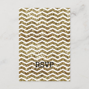 Gold Glitter Effect Elegant Chevron Zig-Zag RSVP Kaartje