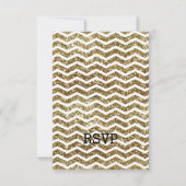 Gold Glitter Effect Elegant Chevron Zig-Zag RSVP Kaartje (Voorkant)