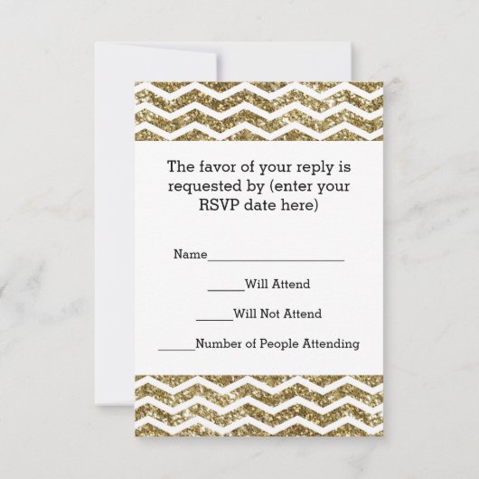 Gold Glitter Effect Elegant Chevron Zig-Zag RSVP Kaartje (Achterkant)
