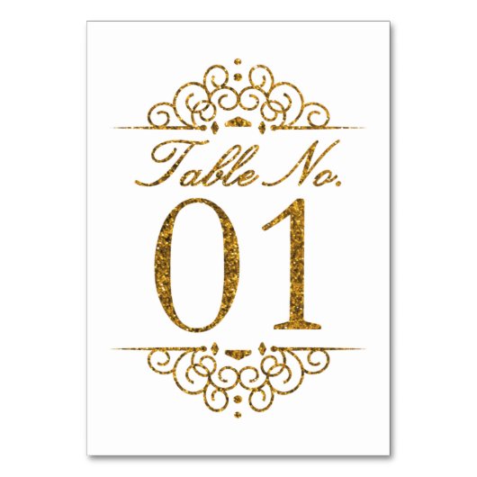 Gold Glitter Effect Wedding Table Number Kaart (01 (Achterkant)