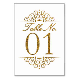 Gold Glitter Effect Wedding Table Number Kaart (01