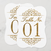 Gold Glitter Effect Wedding Table Number Kaart (01 (Voorkant / Achterkant)