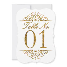 Gold Glitter Effect Wedding Table Number Kaart (01