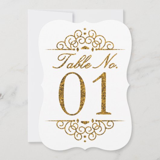 Gold Glitter Effect Wedding Table Number Kaart (01 (Voorkant)