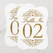 Gold Glitter Effect Wedding Table Number Kaart (02 (Voorkant / Achterkant)