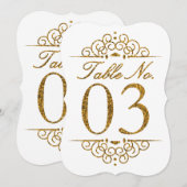 Gold Glitter Effect Wedding Table Number Kaart (03 (Voorkant / Achterkant)