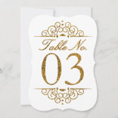Gold Glitter Effect Wedding Table Number Kaart (03 (Voorkant)
