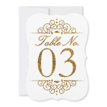 Gold Glitter Effect Wedding Table Number Kaart (03