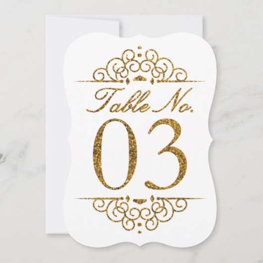 Gold Glitter Effect Wedding Table Number Kaart (03 (Achterkant)