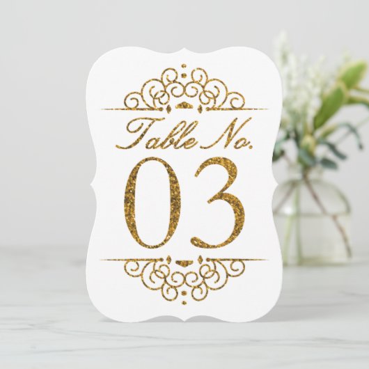 Gold Glitter Effect Wedding Table Number Kaart (03 (Staand voorkant)