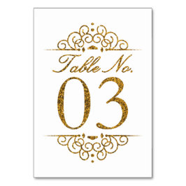 Gold Glitter Effect Wedding Table Number Kaart (03