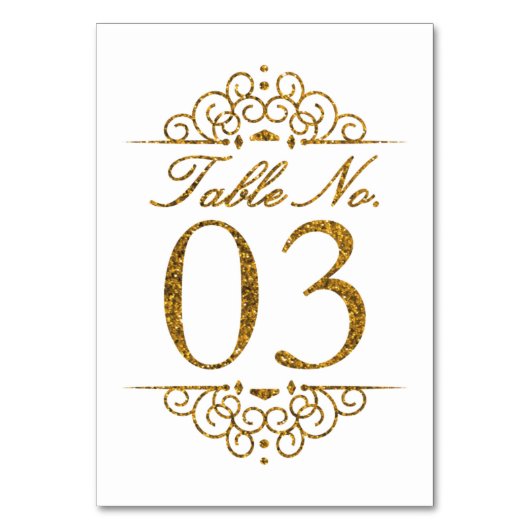 Gold Glitter Effect Wedding Table Number Kaart (03 (Achterkant)
