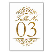 Gold Glitter Effect Wedding Table Number Kaart (03 (Voorkant)