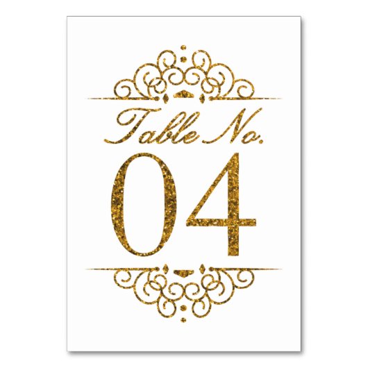 Gold Glitter Effect Wedding Table Number Kaart (04 (Achterkant)