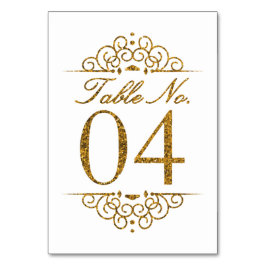 Gold Glitter Effect Wedding Table Number Kaart (04