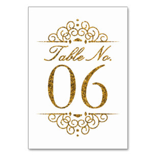 Gold Glitter Effect Wedding Table Number Kaart (06