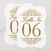 Gold Glitter Effect Wedding Table Number Kaart (06 (Voorkant / Achterkant)