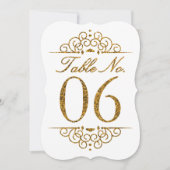 Gold Glitter Effect Wedding Table Number Kaart (06 (Voorkant)