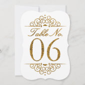 Gold Glitter Effect Wedding Table Number Kaart (06 (Achterkant)