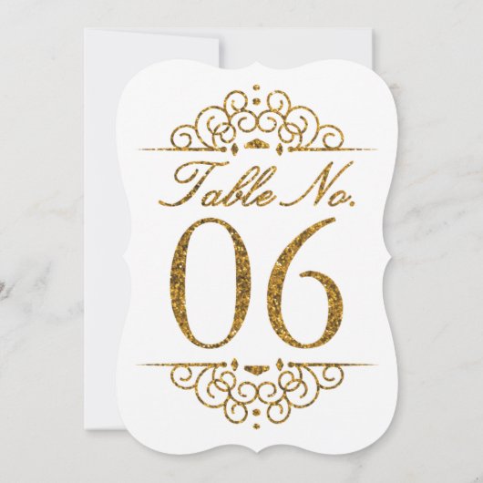 Gold Glitter Effect Wedding Table Number Kaart (06 (Achterkant)