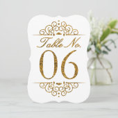 Gold Glitter Effect Wedding Table Number Kaart (06 (Staand voorkant)