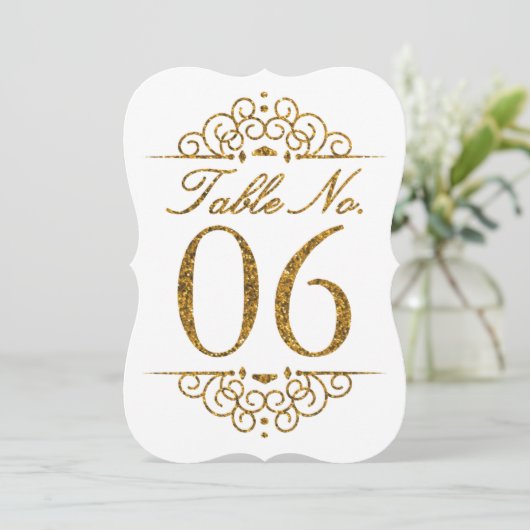 Gold Glitter Effect Wedding Table Number Kaart (06 (Staand voorkant)