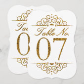 Gold Glitter Effect Wedding Table Number Kaart (07 (Voorkant / Achterkant)