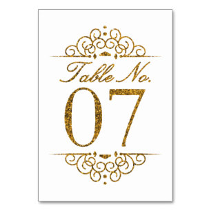 Gold Glitter Effect Wedding Table Number Kaart (07