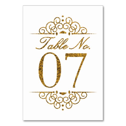 Gold Glitter Effect Wedding Table Number Kaart (07 (Achterkant)