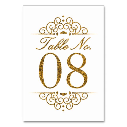 Gold Glitter Effect Wedding Table Number Kaart (08 (Achterkant)