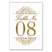 Gold Glitter Effect Wedding Table Number Kaart (08 (Voorkant)