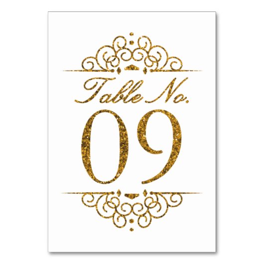 Gold Glitter Effect Wedding Table Number Kaart (09 (Achterkant)