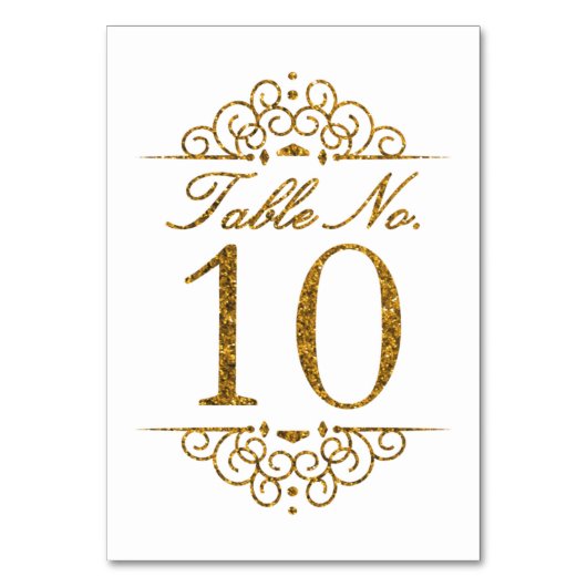 Gold Glitter Effect Wedding Table Number Kaart (10 (Achterkant)