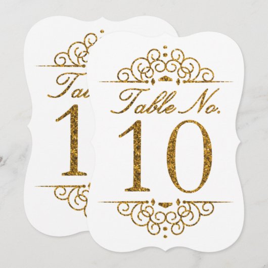 Gold Glitter Effect Wedding Table Number Kaart (10 (Voorkant / Achterkant)