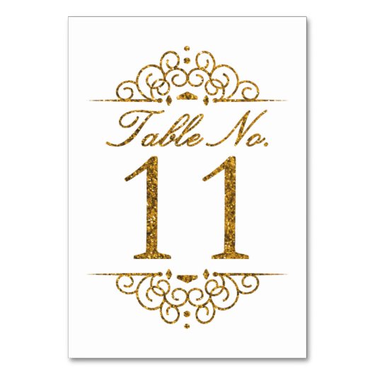 Gold Glitter Effect Wedding Table Number Kaart (11 (Achterkant)