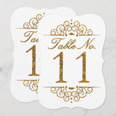 Gold Glitter Effect Wedding Table Number Kaart (11 (Voorkant / Achterkant)